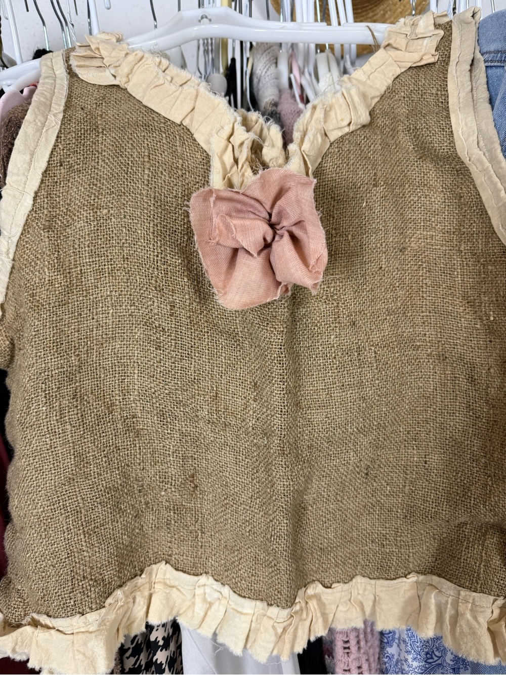 Burlap top with muslin ruffle